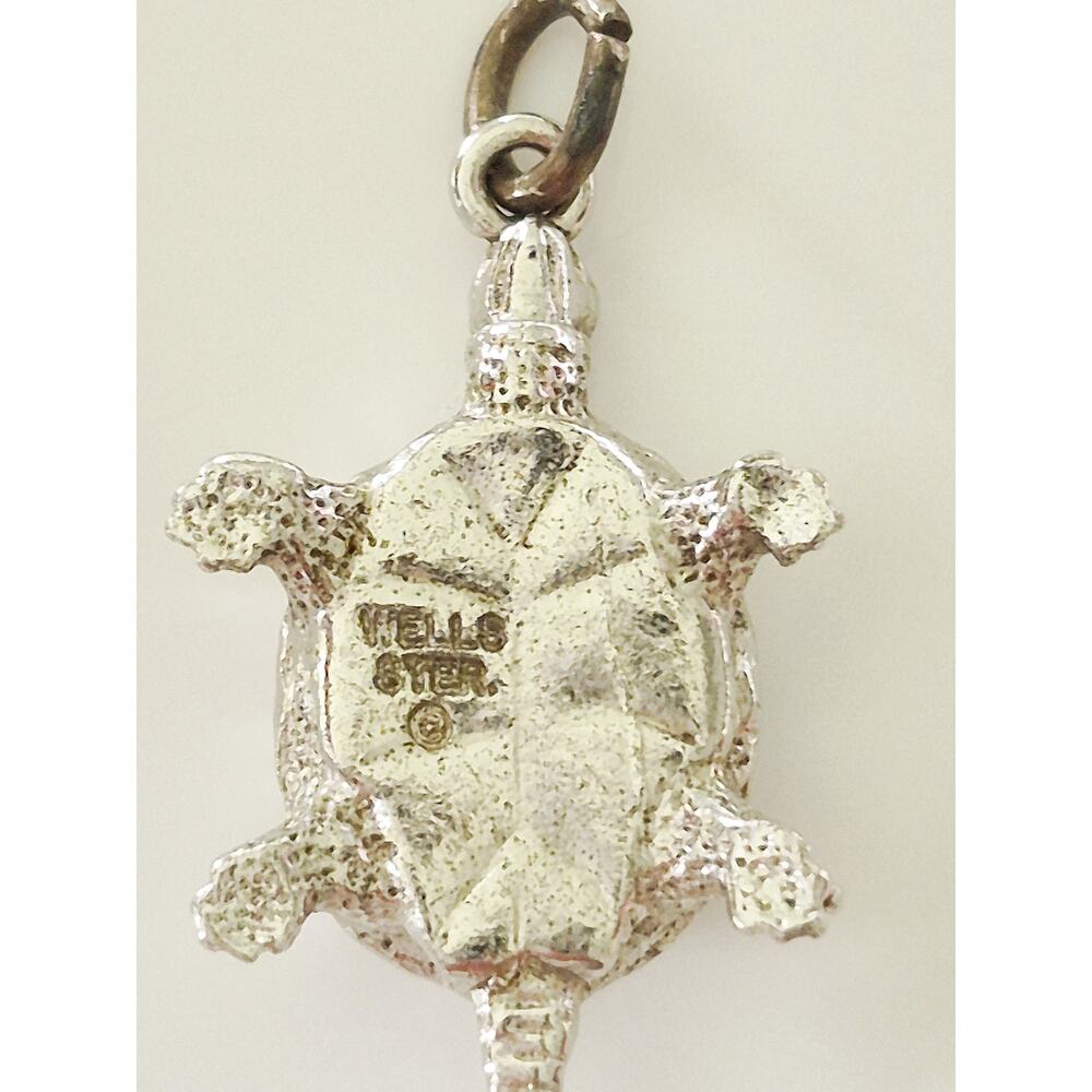 Vintage Sterling Silver Wells Designer Turtle Silver Charm Pendant - Picture 5 of 8